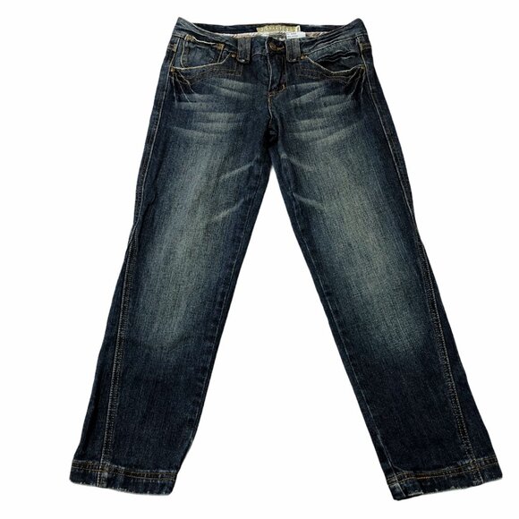 MUDD Jeans Capris Womens Juniors Size 3 Dark Blue Wash Pockets Pants Straight Le - Picture 1 of 7